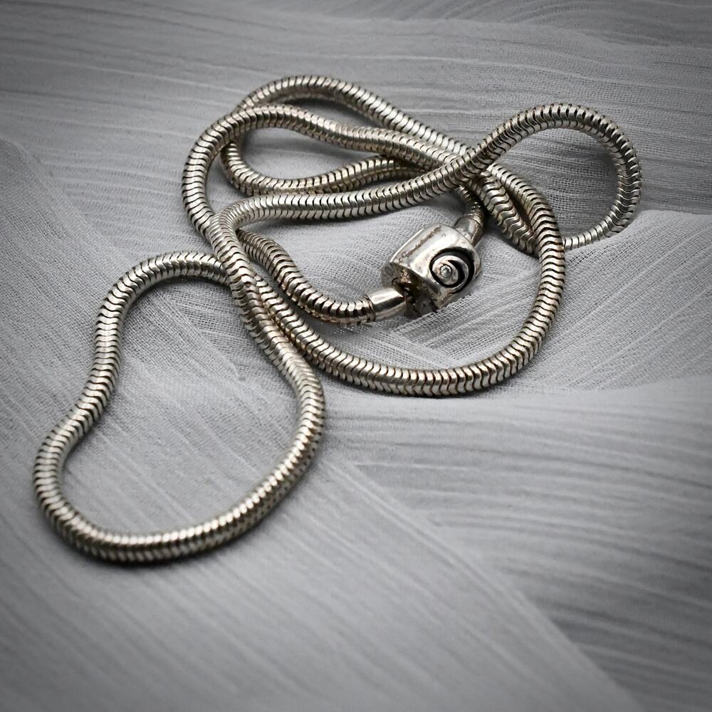 Halia 925 Sterling Silver Snake Chain Charm Starter Diamond Clasp 18" 17.8g - Picture 3 of 6